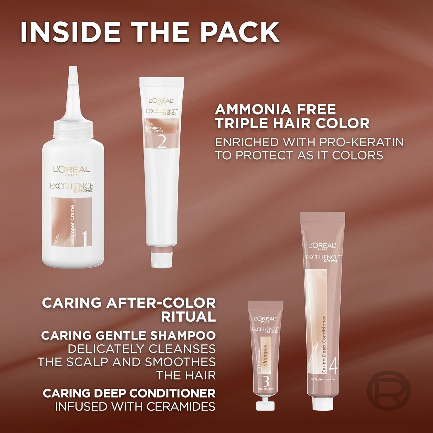 imageLOreal Paris Excellence Universal Nudes Permanent Hair Color Ammonia Free Hair Dye for Gray Hair Coverage 4NR Natural Dark Red 1 Hair Dye KitCore Natural Dark Red