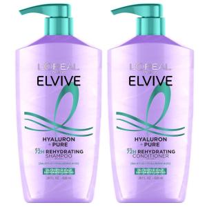 imageLOreal Paris Elvive Hyaluron  Pure Shampoo and Conditioner Set Clarifying Shampoo and Rehydrating Conditioner with Salicylic Acid and Hyaluronic Acid 1 Kit