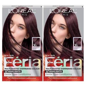 imageLOreal Paris Feria MultiFaceted Shimmering Permanent Hair Color High Intensity Hair Dye for 3X Highlights 10 Jet Black Blackest Black 1 Hair Dye Kit36 Deep Burgundy Brown Chocolate Cherry