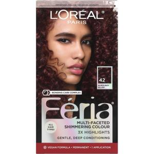 imageLOreal Paris Feria MultiFaceted Shimmering Permanent Hair Color High Intensity Hair Dye for 3X Highlights 10 Jet Black Blackest Black 1 Hair Dye Kit42 Burgundy Blush