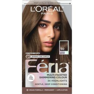 imageLOreal Paris Feria MultiFaceted Shimmering Permanent Hair Color High Intensity Hair Dye for 3X Highlights 10 Jet Black Blackest Black 1 Hair Dye Kit50 Havana Brown Medium Brown