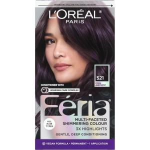 imageLOreal Paris Feria MultiFaceted Shimmering Permanent Hair Color High Intensity Hair Dye for 3X Highlights 10 Jet Black Blackest Black 1 Hair Dye Kit521 Cool Amethyst