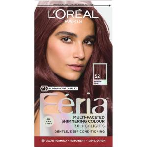 imageLOreal Paris Feria MultiFaceted Shimmering Permanent Hair Color High Intensity Hair Dye for 3X Highlights 10 Jet Black Blackest Black 1 Hair Dye Kit52 Auburn Rose