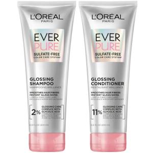 imageLOreal Paris Glossing Sulfate Free Shampoo and Conditioner Set with Glycolic Acid Hair Care for Lasting Shine and Smoothness for Dull Dry Hair EverPure 1 Kit