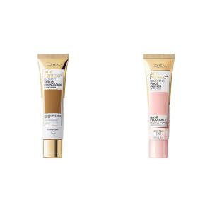 imageLOral ParisBundle of Age Perfect Radiant Serum Foundation with SPF 50 Cappuccino 1 Ounce  Age Perfect Face Blurring Primer Infused with Caring Serum Smoothes Liners and Pores
