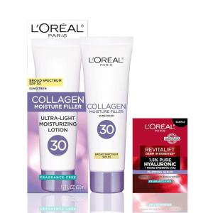 imageLOreal Paris Collagen Moisture Filler Face Cream with Broad Spectrum SPF 30 AntiAging Moisturizer and Daily Sunscreen Includes Face Serum Sample