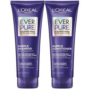 imageLOreal Paris EverPure Sulfate Free Brass Toning Purple Shampoo and Conditioner Set for Blonde Bleached Silver or Brown Highlighted Hair 1 Kit
