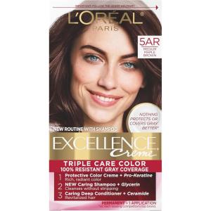 imageLOreal Paris Excellence Creme Permanent Triple Care Hair Color 5G Medium Golden Brown Gray Coverage For Up to 8 Weeks All Hair Types Pack of 15AR Medium Maple Brown