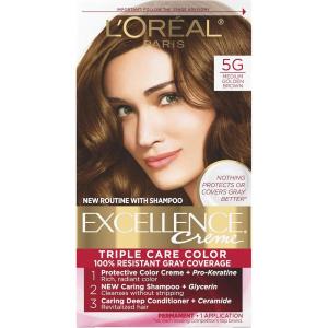imageLOreal Paris Excellence Creme Permanent Triple Care Hair Color 5G Medium Golden Brown Gray Coverage For Up to 8 Weeks All Hair Types Pack of 15G Medium Golden Brown