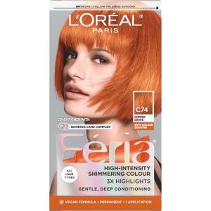 imageLOreal Paris Feria Hyper Platinum Advanced Lightening System Hair Bleach Lifts Up To 8 Levels Includes Anti Brass Purple Conditioner 1 Hair Dye KitC74 Copper Crave Intense Copper