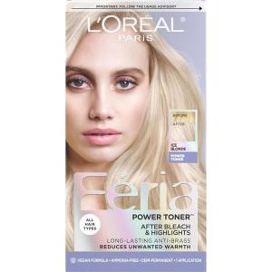 imageLOreal Paris Feria LongLasting Anti Brass Power Hair Toner Ammonia Free Demi Permanent Hair Color Ice Blonde Hair Toner 1 ApplicationIce Blonde