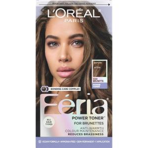 imageLOreal Paris Feria LongLasting Anti Brass Power Hair Toner Ammonia Free Demi Permanent Hair Color Ice Blonde Hair Toner 1 ApplicationIced Brunette