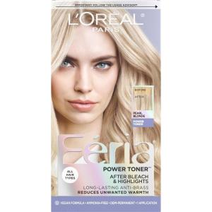imageLOreal Paris Feria LongLasting Anti Brass Power Hair Toner Ammonia Free Demi Permanent Hair Color Ice Blonde Hair Toner 1 ApplicationPearl Blonde