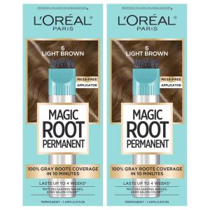 imageLOreal Paris Magic Root Rescue 10 Minute Root Hair Coloring Kit Permanent Color with Quick Precision Applicator 100 percent Gray Coverage 4 Dark Brown 1 kit Packaging May Vary6 Light Brown