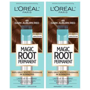 imageLOreal Paris Magic Root Rescue 10 Minute Root Hair Coloring Kit Permanent Color with Quick Precision Applicator 100 percent Gray Coverage 4 Dark Brown 1 kit Packaging May Vary4R Dark Auburn Red