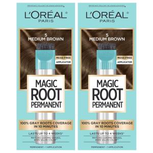 imageLOreal Paris Magic Root Rescue 10 Minute Root Hair Coloring Kit Permanent Color with Quick Precision Applicator 100 percent Gray Coverage 4 Dark Brown 1 kit Packaging May Vary5 Medium Brown