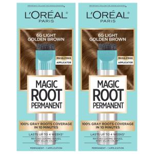 imageLOreal Paris Magic Root Rescue 10 Minute Root Hair Coloring Kit Permanent Color with Quick Precision Applicator 100 percent Gray Coverage 4 Dark Brown 1 kit Packaging May Vary6G Light Golden Brown