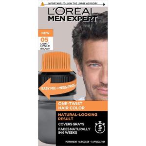 imageLOreal Paris Men Expert One Twist Mess Free Permanent Hair Color Mens Hair Dye to Cover Grays Easy Mix Ammonia Free Application Light Brown 06 1 Application Kit05 Light Medium BrownH30
