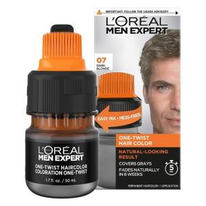 imageLOreal Paris Men Expert One Twist Mess Free Permanent Hair Color Mens Hair Dye to Cover Grays Easy Mix Ammonia Free Application Light Brown 06 1 Application Kit07 Dark BlondeH15