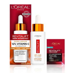 imageLOreal Paris Revitalift 12 Pure Vitamin C Serum Brightening Serum For Face with Vitamin E Salicylic Acid 1 oz  Moisturizer Sample