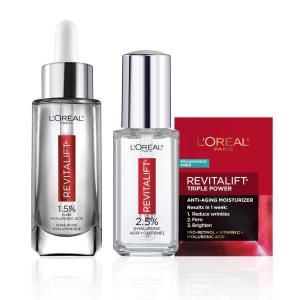 imageLOreal Paris Revitalift 15 Pure Hyaluronic Acid Face Serum 1 oz  Hyaluronic Acid Eye Serum 67 oz to Hydrate and Visibly Plump Skin  Moisturizer Sample