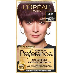 imageLOreal Paris Superior Preference FadeDefying  Shine Permanent Hair Color 6AM Light Amber Brown Pack of 1 Hair Dye4M Dark Mahogany Brown