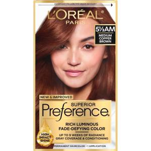 imageLOreal Paris Superior Preference FadeDefying  Shine Permanent Hair Color 6AM Light Amber Brown Pack of 1 Hair Dye55AM Medium Copper Brown