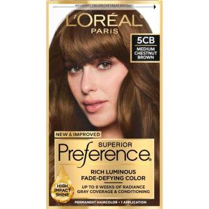 imageLOreal Paris Superior Preference FadeDefying  Shine Permanent Hair Color 6AM Light Amber Brown Pack of 1 Hair Dye5CB Medium Chestnut Brown