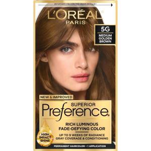 imageLOreal Paris Superior Preference FadeDefying  Shine Permanent Hair Color 6AM Light Amber Brown Pack of 1 Hair Dye5G Medium Golden Brown