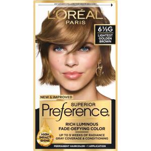 imageLOreal Paris Superior Preference FadeDefying  Shine Permanent Hair Color 6AM Light Amber Brown Pack of 1 Hair Dye65G Lightest Golden Brown