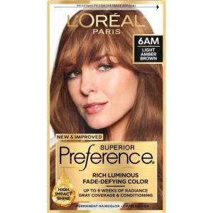 imageLOreal Paris Superior Preference FadeDefying  Shine Permanent Hair Color 6AM Light Amber Brown Pack of 1 Hair Dye6AM Light Amber Brown
