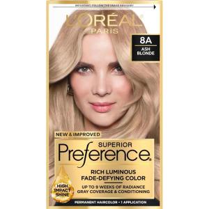 imageLOreal Paris Superior Preference FadeDefying  Shine Permanent Hair Color 6AM Light Amber Brown Pack of 1 Hair Dye8A Ash Blonde