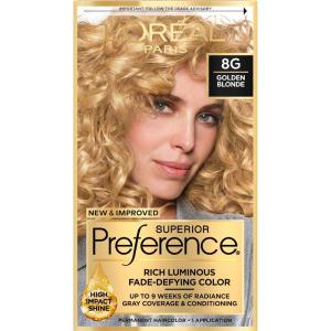 imageLOreal Paris Superior Preference FadeDefying  Shine Permanent Hair Color 6AM Light Amber Brown Pack of 1 Hair Dye8G Golden Blonde