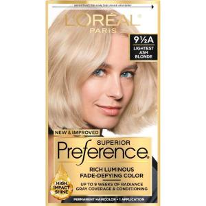 imageLOreal Paris Superior Preference FadeDefying  Shine Permanent Hair Color 6AM Light Amber Brown Pack of 1 Hair Dye95A Lightest Ash Blonde