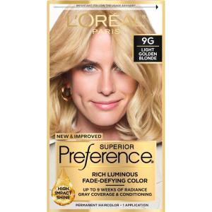 imageLOreal Paris Superior Preference FadeDefying  Shine Permanent Hair Color 6AM Light Amber Brown Pack of 1 Hair Dye9G Light Golden Blonde