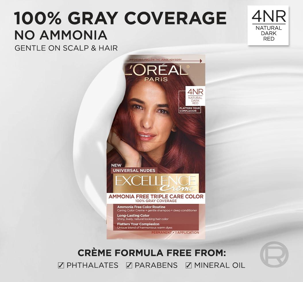 imageLOreal Paris Excellence Universal Nudes Permanent Hair Color Ammonia Free Hair Dye for Gray Hair Coverage 7N Natural Dark Blonde 1 Kit Pack of 2Core Natural Dark Red