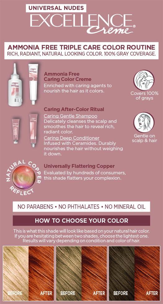 imageLOreal Paris Excellence Universal Nudes Permanent Hair Color Ammonia Free Hair Dye for Gray Hair Coverage 7N Natural Dark Blonde 1 Kit Pack of 2Core Natural Copper