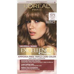 imageLOreal Paris Excellence Universal Nudes Permanent Hair Color Ammonia Free Hair Dye for Gray Hair Coverage 7N Natural Dark Blonde 1 Kit Pack of 26N Natural Light Brown