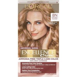 imageLOreal Paris Excellence Universal Nudes Permanent Hair Color Ammonia Free Hair Dye for Gray Hair Coverage 7N Natural Dark Blonde 1 Kit Pack of 28N Natural Blonde