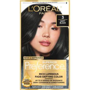 imageLOreal Paris Superior Preference Luminous FadeDefying Permanent Hair Color Hair Dye For Up to 9 Weeks of Radiance 6AM Light Amber Brown 1 Kit Pack of 203 Soft Black