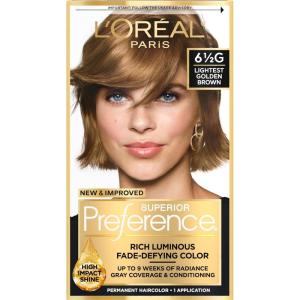 imageLOreal Paris Superior Preference Luminous FadeDefying Permanent Hair Color Hair Dye For Up to 9 Weeks of Radiance 6AM Light Amber Brown 1 Kit Pack of 265G Lightest Golden Brown