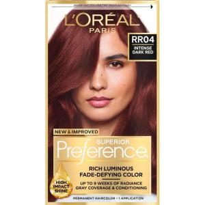 imageLOreal Paris Superior Preference Luminous FadeDefying Permanent Hair Color Hair Dye For Up to 9 Weeks of Radiance 6AM Light Amber Brown 1 Kit Pack of 2RR04 Intense Dark Red