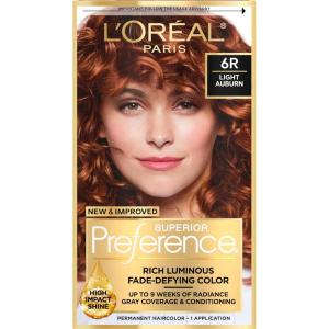 imageLOreal Paris Superior Preference Luminous FadeDefying Permanent Hair Color Hair Dye For Up to 9 Weeks of Radiance 6AM Light Amber Brown 1 Kit Pack of 26R Light Auburn